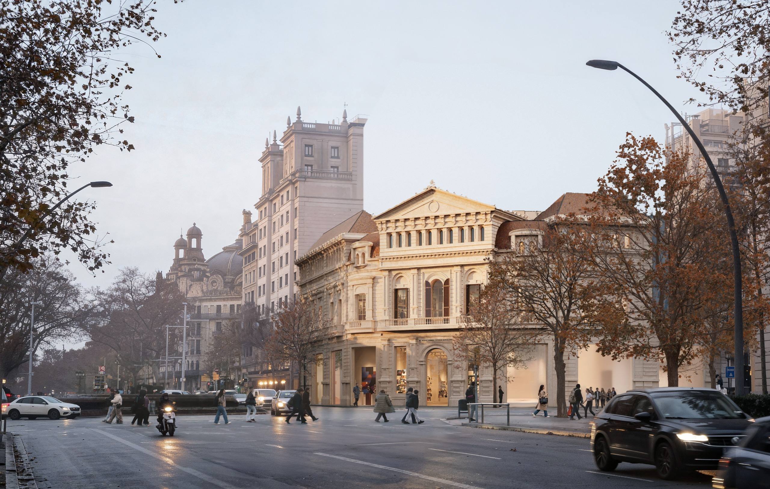 Render del futur Museu Carmen Thyssen Barcelona: l’edifici del Cine Comèdia amb la nova coberta, al passeig de Gràcia